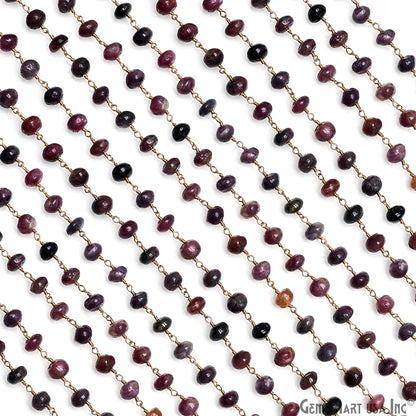 Multi Tourmaline Cabochon Beads 6-7mm Gold Plated Gemstone Rosary Chain