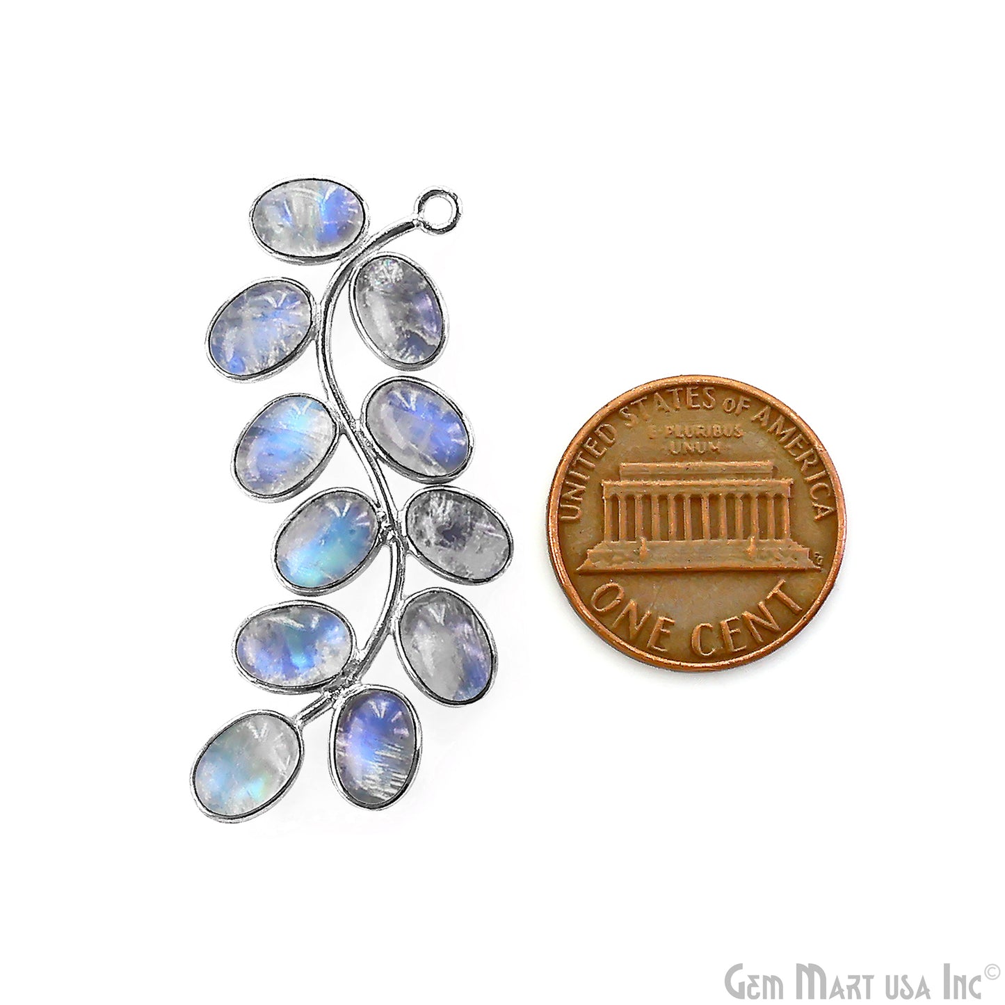 Rainbow Moonstone Silver Plated 44x16mm Leaf Dangle Finding Component