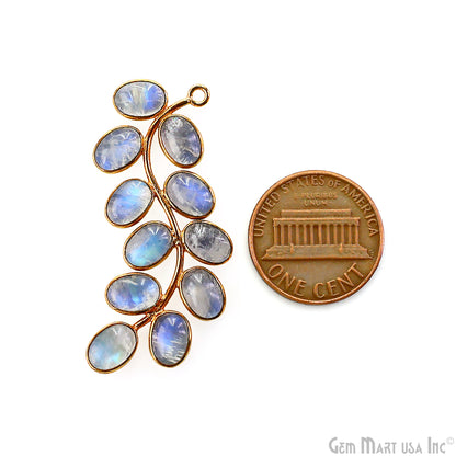 Rainbow Moonstone Gold Plated 44x16mm Leaf Dangle Finding Component