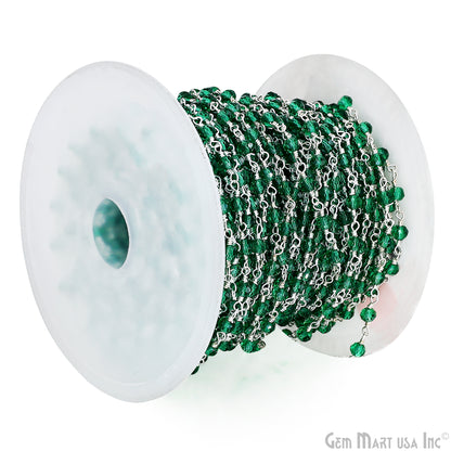 Green Zircon 3-3.5mm Faceted Beads Silver Wire Wrapped Rosary Chain