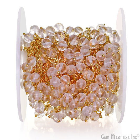 Crystal Smooth Beads Round Beads 5-6mm Gold Wire Wrapped Dangle Rosary Chain