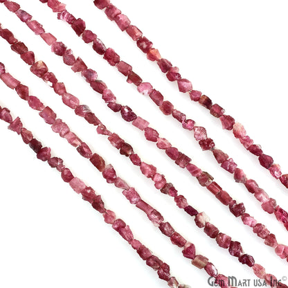 Pink Tourmaline Rough Beads, 9 Inch Gemstone Strands, Drilled Strung Briolette Beads, Free Form, 7x5mm