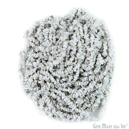 Howlite Chip Beads, 34 Inch, Natural Chip Strands, Drilled Strung Nugget Beads, 3-7mm, Polished, GemMartUSA (CHHW-70001)