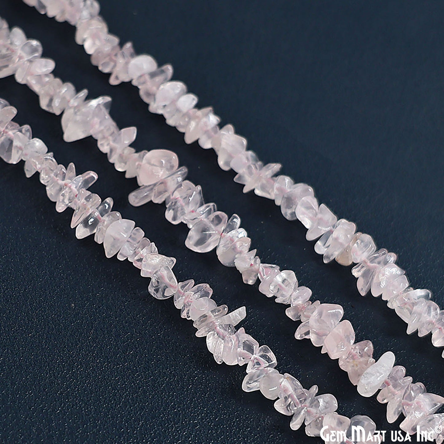 Rose Quartz Chip Beads, 34 Inch, Natural Chip Strands, Drilled Strung Nugget Beads, 3-7mm, Polished, GemMartUSA (CHRQ-70001)