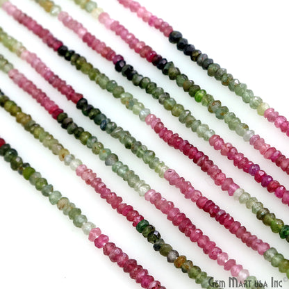 Multi Tourmaline Rondelle Beads, 13 Inch Gemstone Strands, Drilled Strung Nugget Beads, Faceted Round, 2.5-3mm