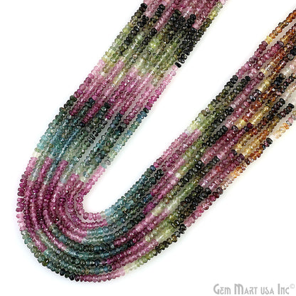 Multi Tourmaline Rondelle Beads, 13 Inch Gemstone Strands, Drilled Strung Nugget Beads, Faceted Round, 2.5-3mm