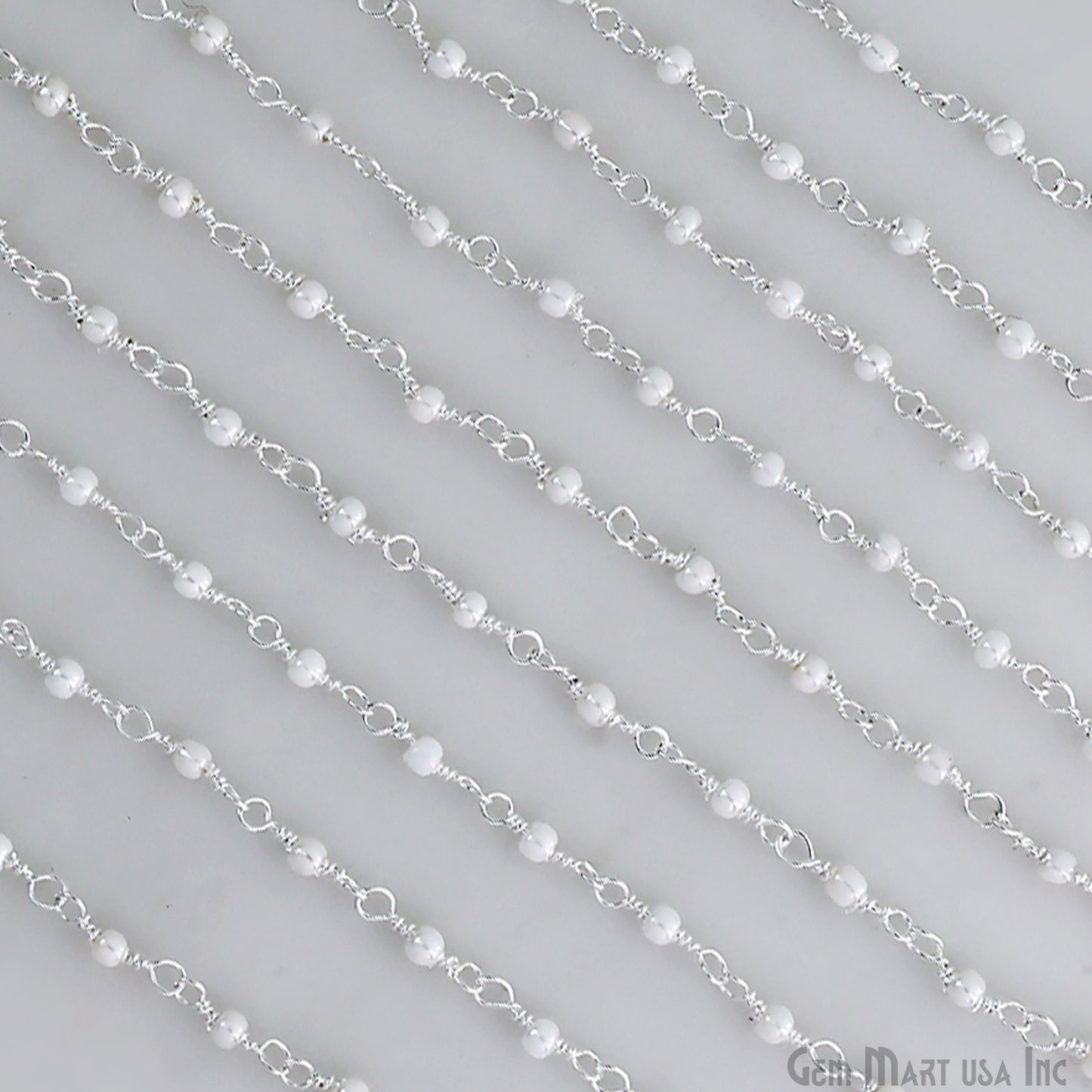 Synthetic Pearl Faceted 2mm Silver Plated Beaded Wire Wrapped Rosary Chain