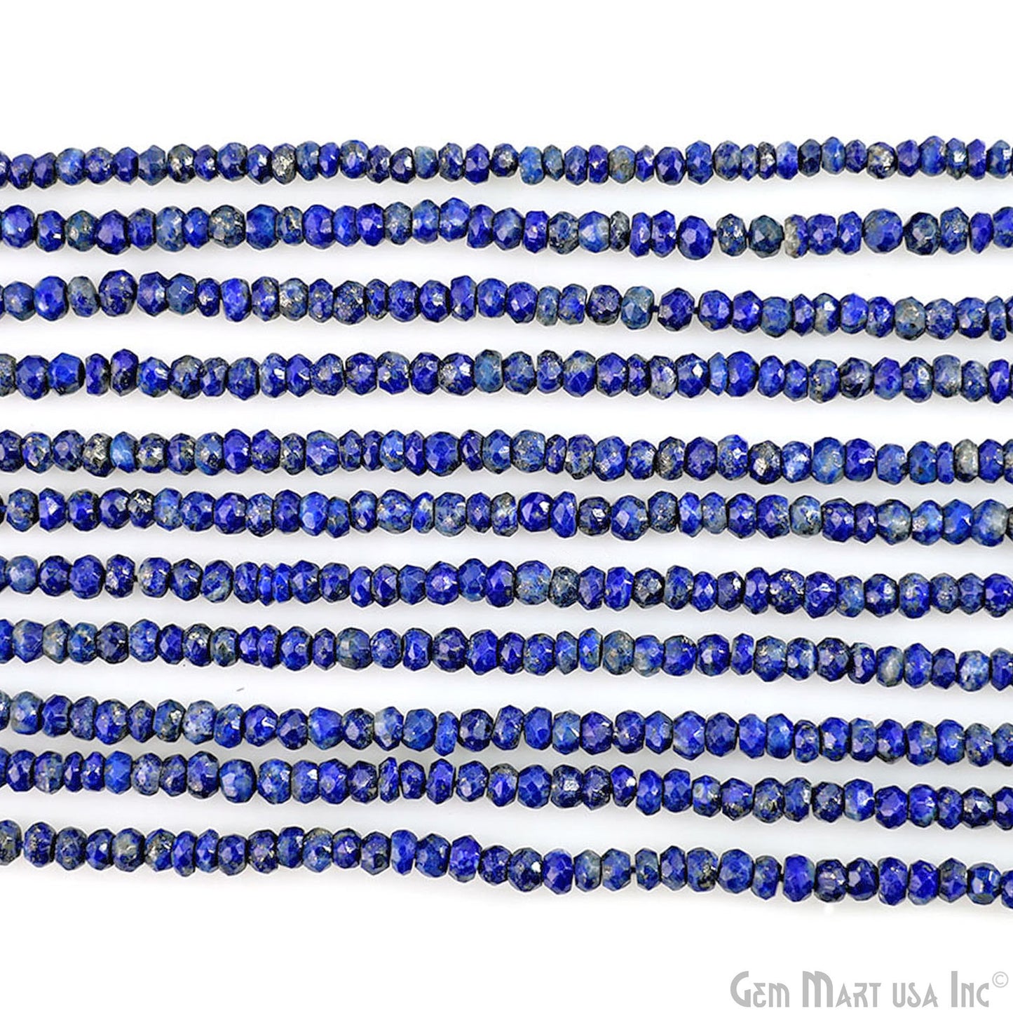 Lapis Lazuli Rondelle Beads, 12.5 Inch Gemstone Strands, Drilled Strung Nugget Beads, Faceted Round, 3-4mm