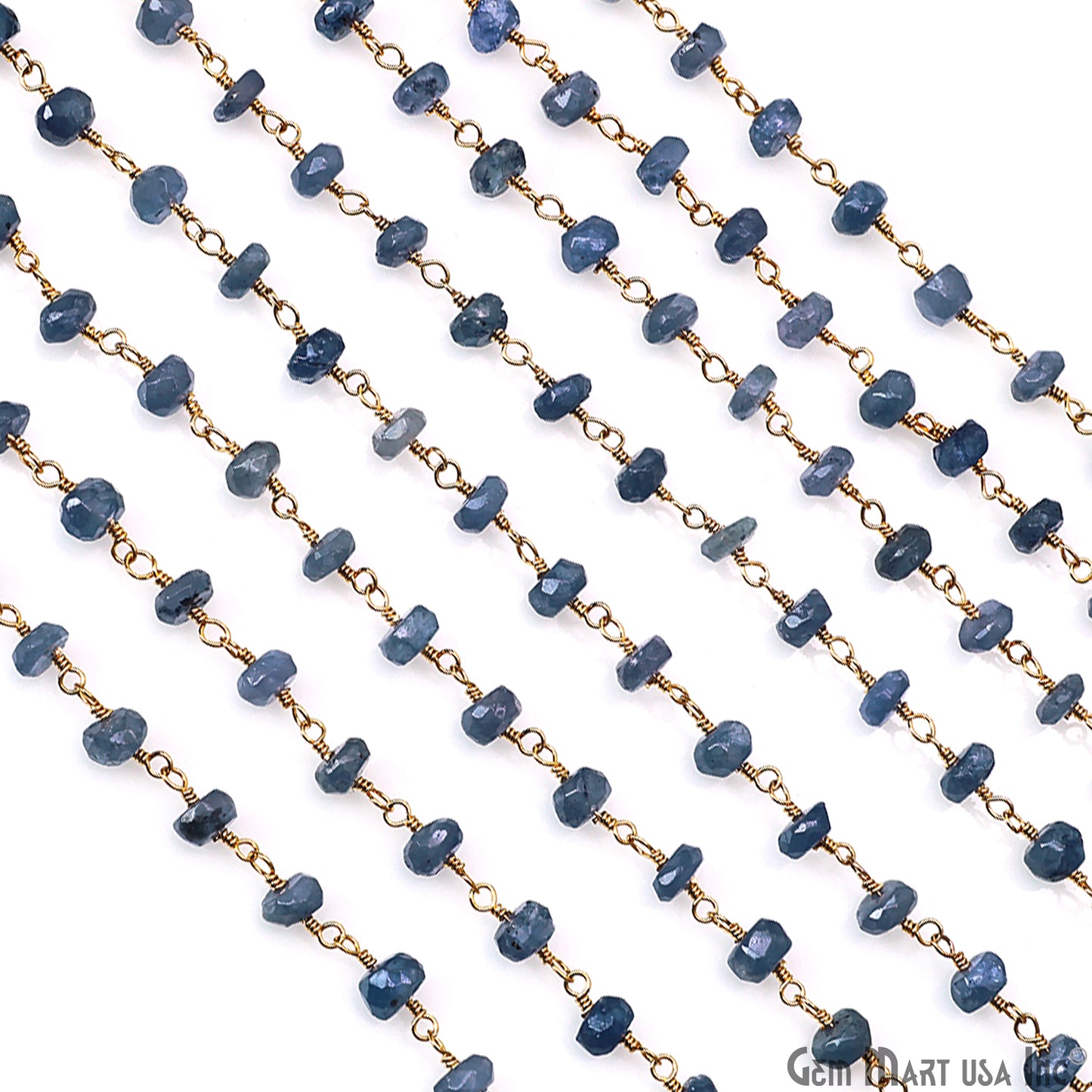 Tanzanite 4-5mm Gold Plated Beaded Wire Wrapped Rosary Chain