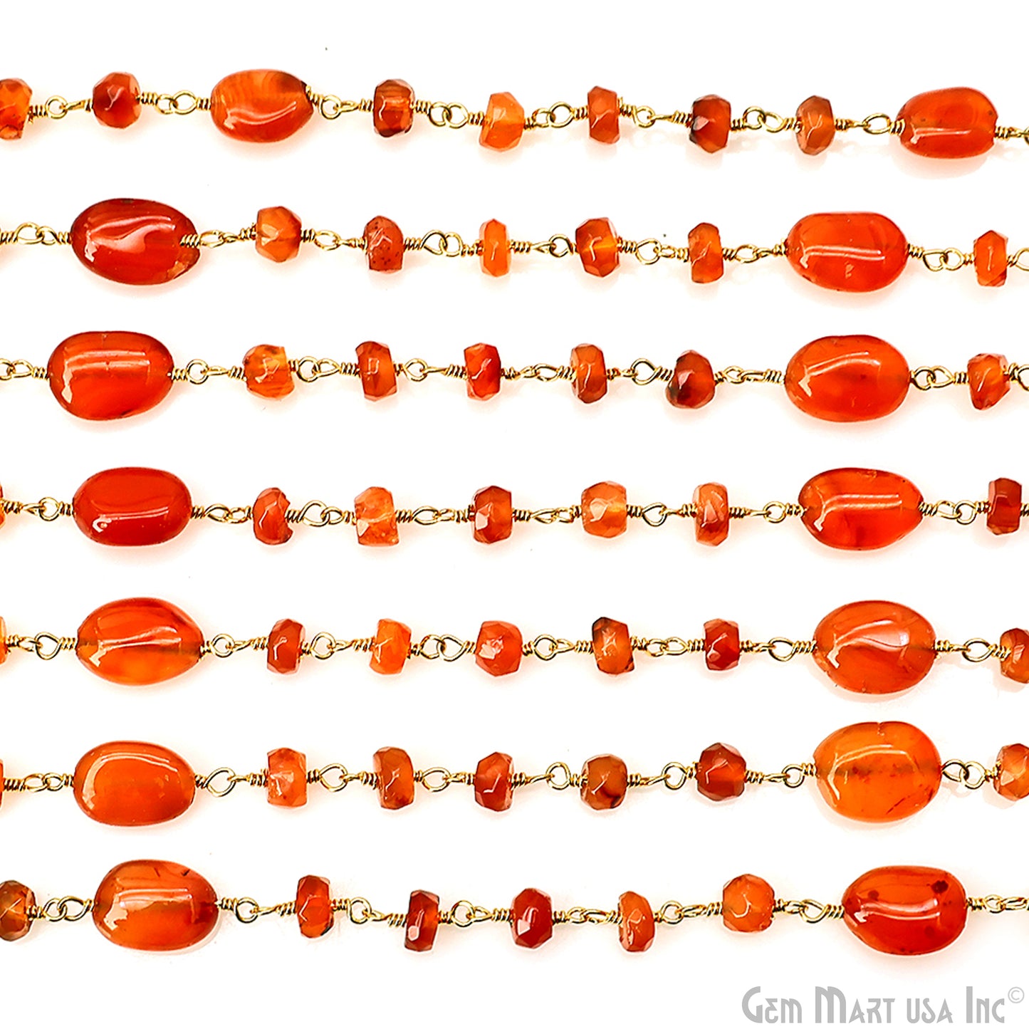 Carnelian Faceted & Tumbled Beads Gold Plated Rosary Chain