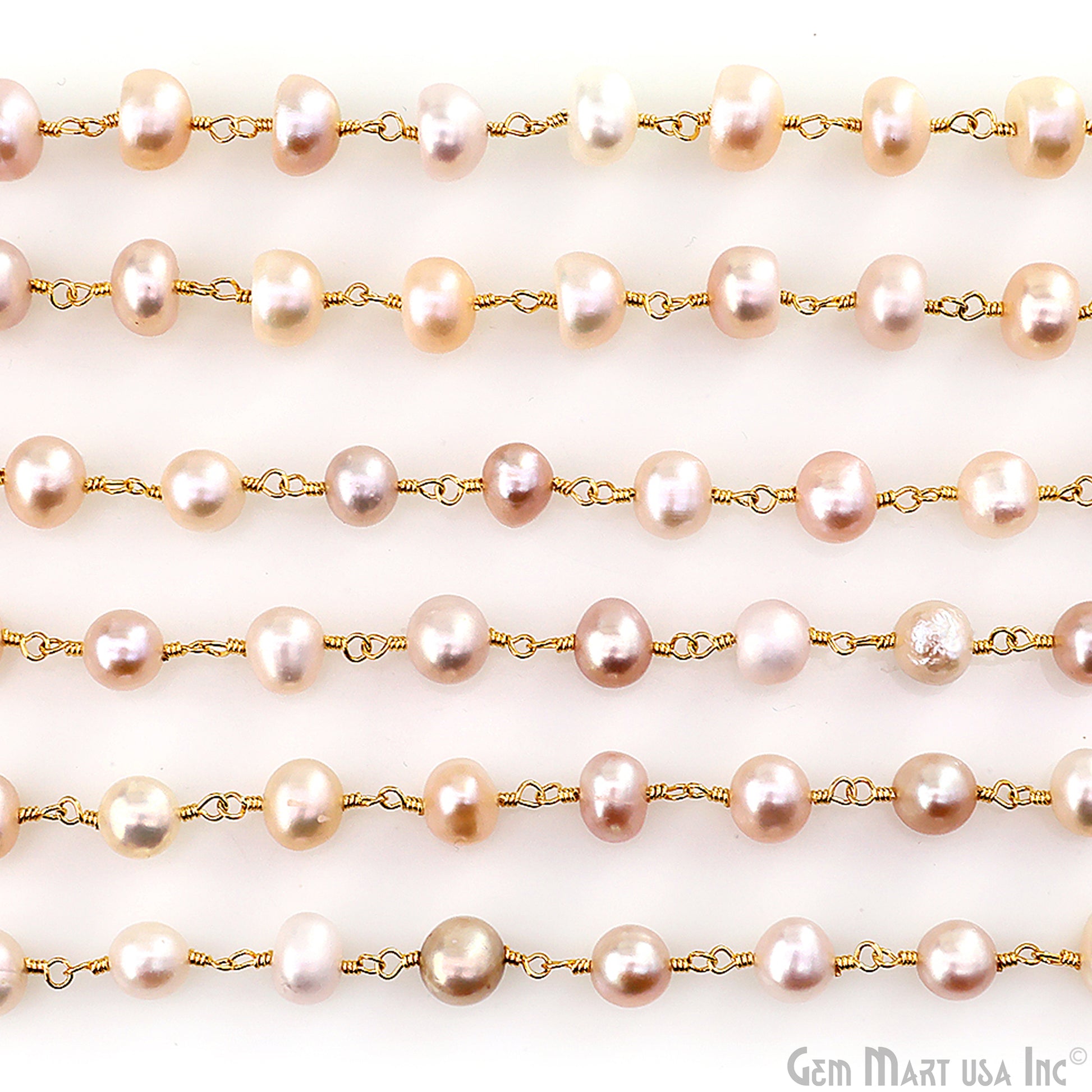 Wholesale Pink Pearl gold plated wire wrapped  link chain beaded necklace diy jewelry supply, 