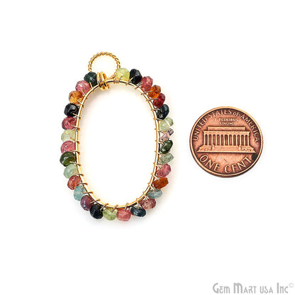 DIY Gemstone Beaded Wire Wrapped 39x25mm Oval Gold Pendant Connector