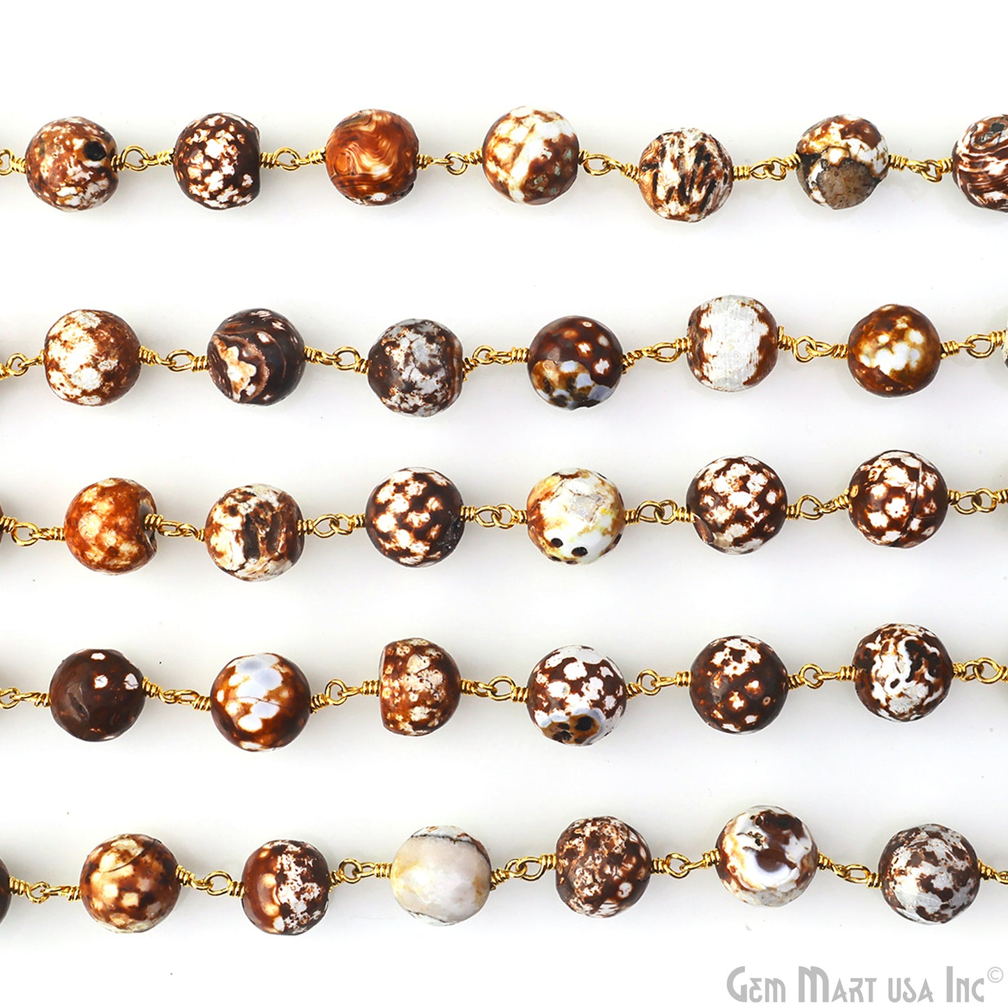 Brown Jade Faceted Beads 10mm Gold Wire Wrapped Rosary Chain