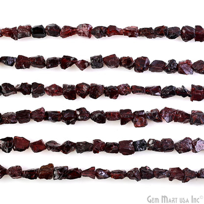 Garnet Rough Beads, 9 Inch Gemstone Strands, Drilled Strung Briolette Beads, Free Form, 7x5mm