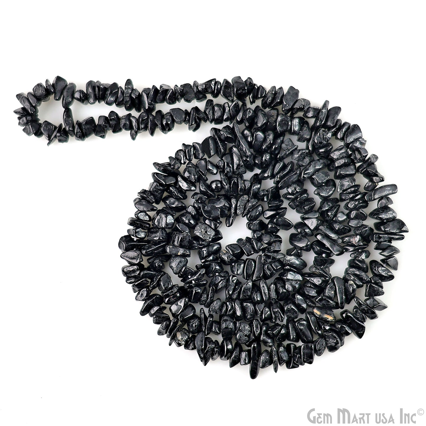 Black Tourmaline Chip Beads, 34 Inch, Natural Chip Strands, Drilled Strung Nugget Beads, 3-7mm, Polished, GemmartUSA (CHKT-70001)