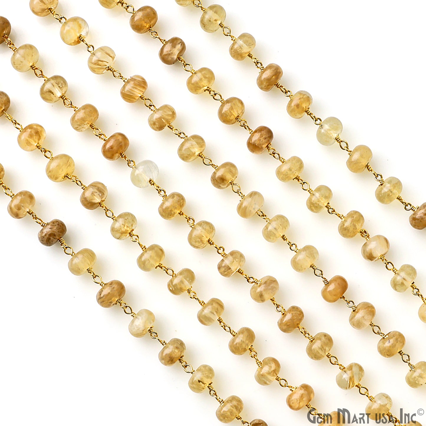 Golden Rutile 8-9mm Gold Plated Beaded Wire Wrapped Rosary Chain