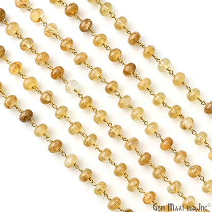 Golden Rutile 8-9mm Gold Plated Beaded Wire Wrapped Rosary Chain