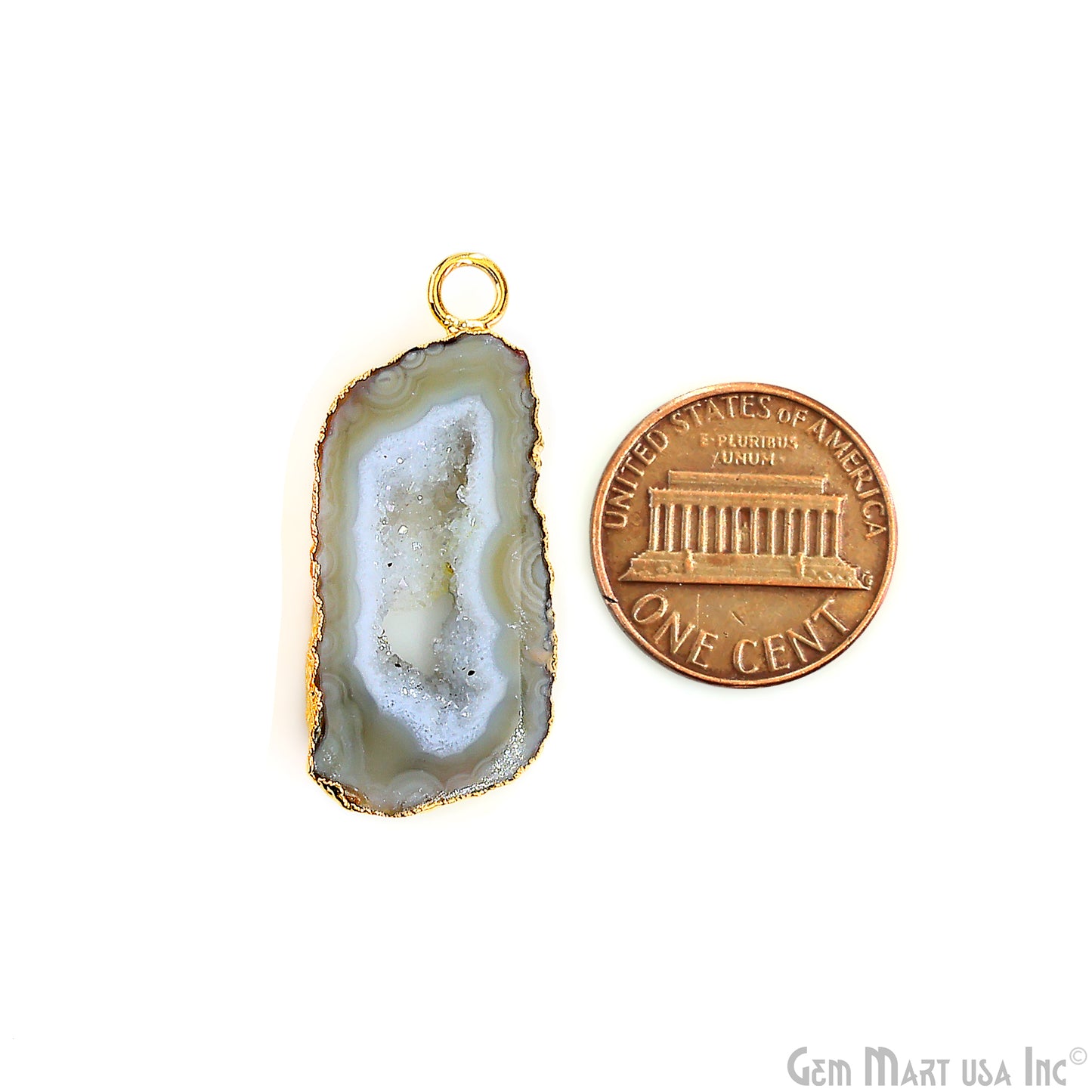 Yellow Agate Geode Druzy 1-2 Inch Single Bail Gold Electroplated Gemstone Connector