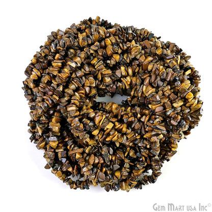 Tiger Eye Chip Beads, 34 Inch, Natural Chip Strands, Drilled Strung Nugget Beads, 3-7mm, Polished, GemMartUSA (CHTE-70001)