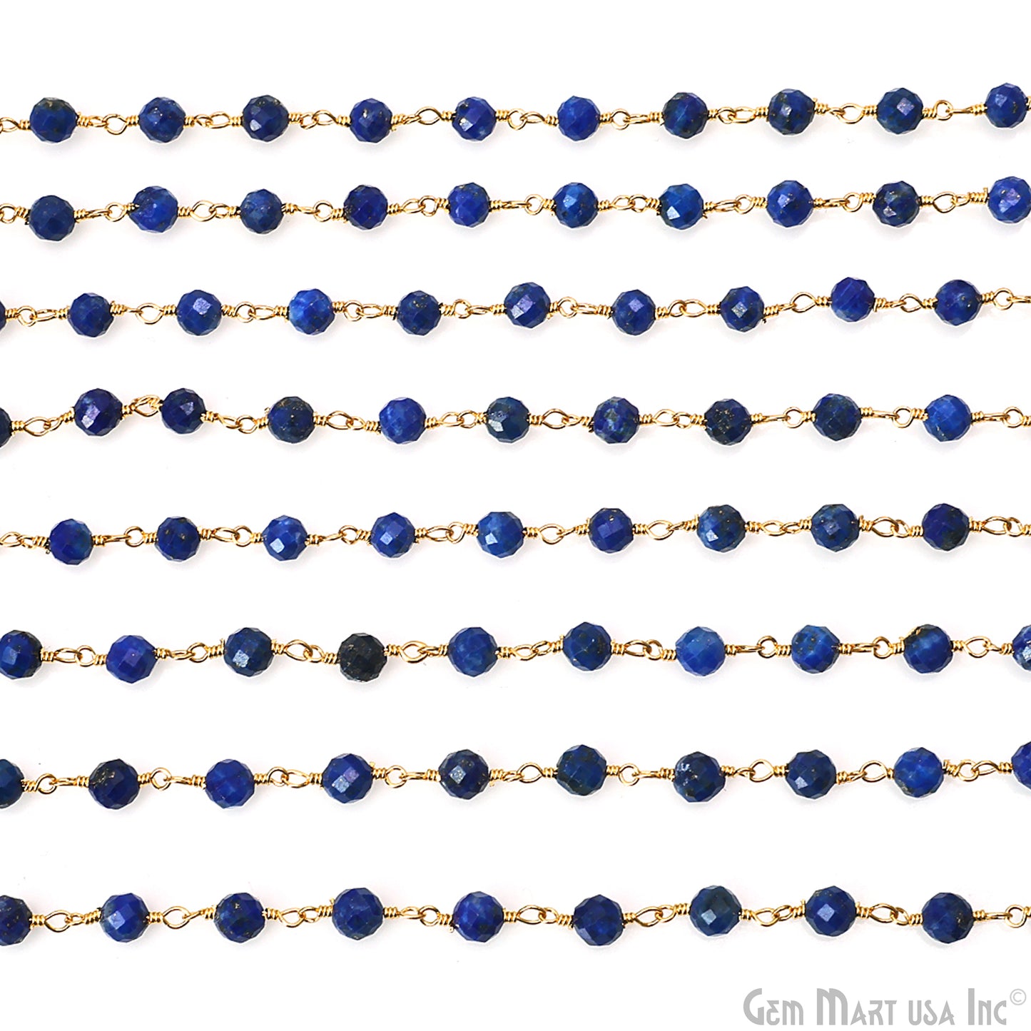 Lapis Faceted 4mm Gold Plated Beaded Wire Wrapped Rosary Chain