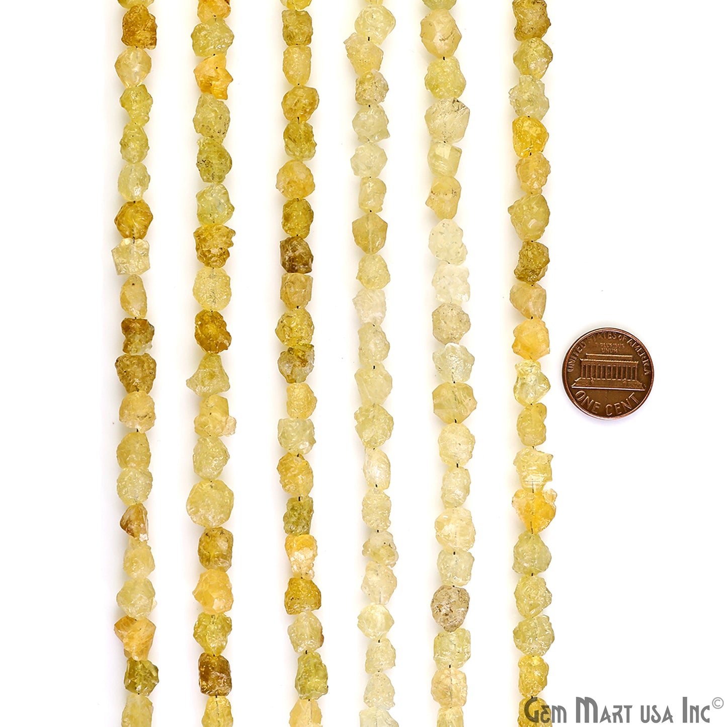 Yellow Sapphire Rough Beads, 9 Inch Gemstone Strands, Drilled Strung Briolette Beads, Free Form, 7x5mm