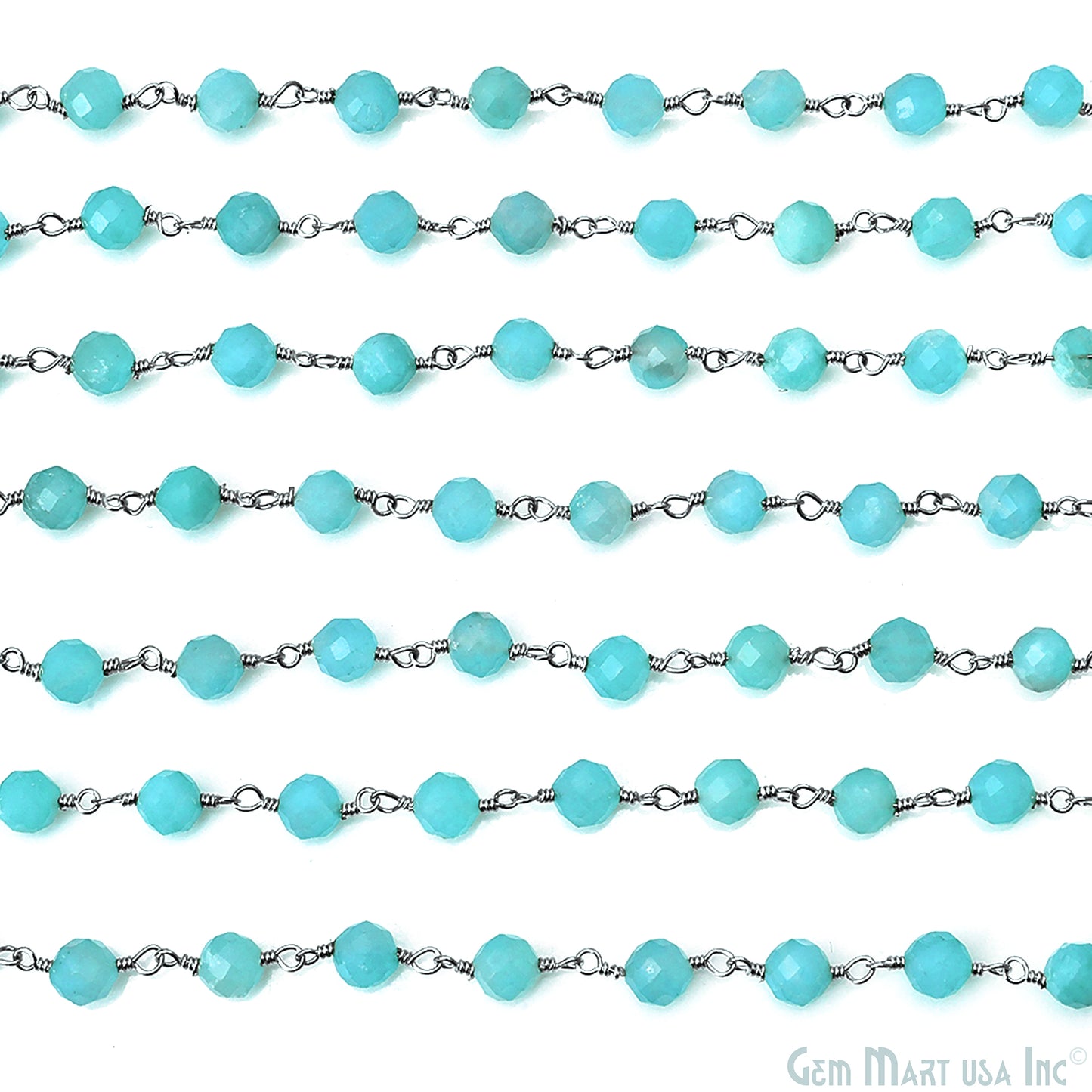 Amazonite Jade Beads 5mm Silver Plated Wire Wrapped Rosary Chain