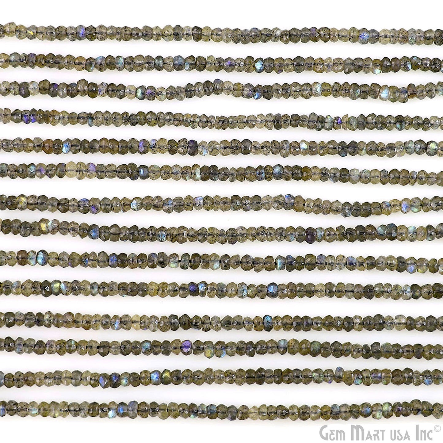 Labradorite Rondelle Beads, 12.5 Inch Gemstone Strands, Drilled Strung Nugget Beads, Faceted Round, 3-4mm