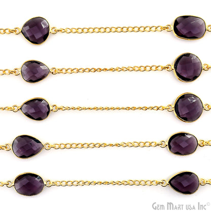 Amethyst 10-15mm Gold Plated Link Bezel Connector Chain