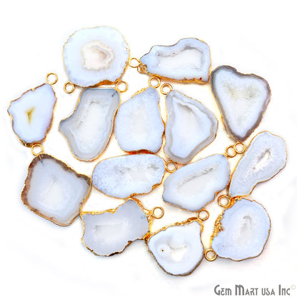 White Agate Geode Druzy 1-2 Inch Single Bail Gold Electroplated Gemstone Connector