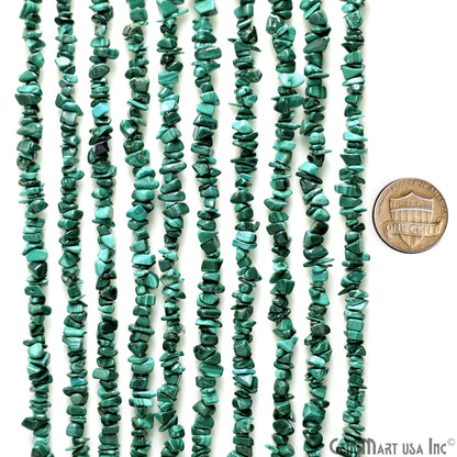 Malachite Chip Beads, 34 Inch, Natural Chip Strands, Drilled Strung Nugget Beads, 3-7mm, Polished, GemmartUSA (CHMC-70001)