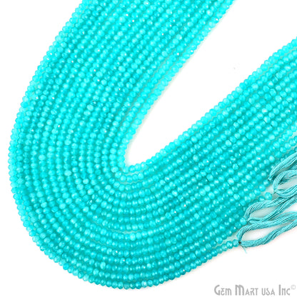 Aqua Chalcedony Rondelle Beads, 12.5 Inch Gemstone Strands, Drilled Strung Nugget Beads, Faceted Round, 3-4mm