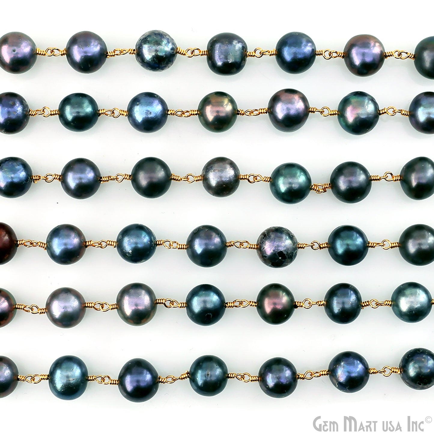 Black Pearl Cabochon Beads 9-10mm Gold Plated Gemstone Rosary Chain