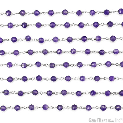 Amethyst 4mm Silver Plated Beaded Wire Wrapped Rosary Chain