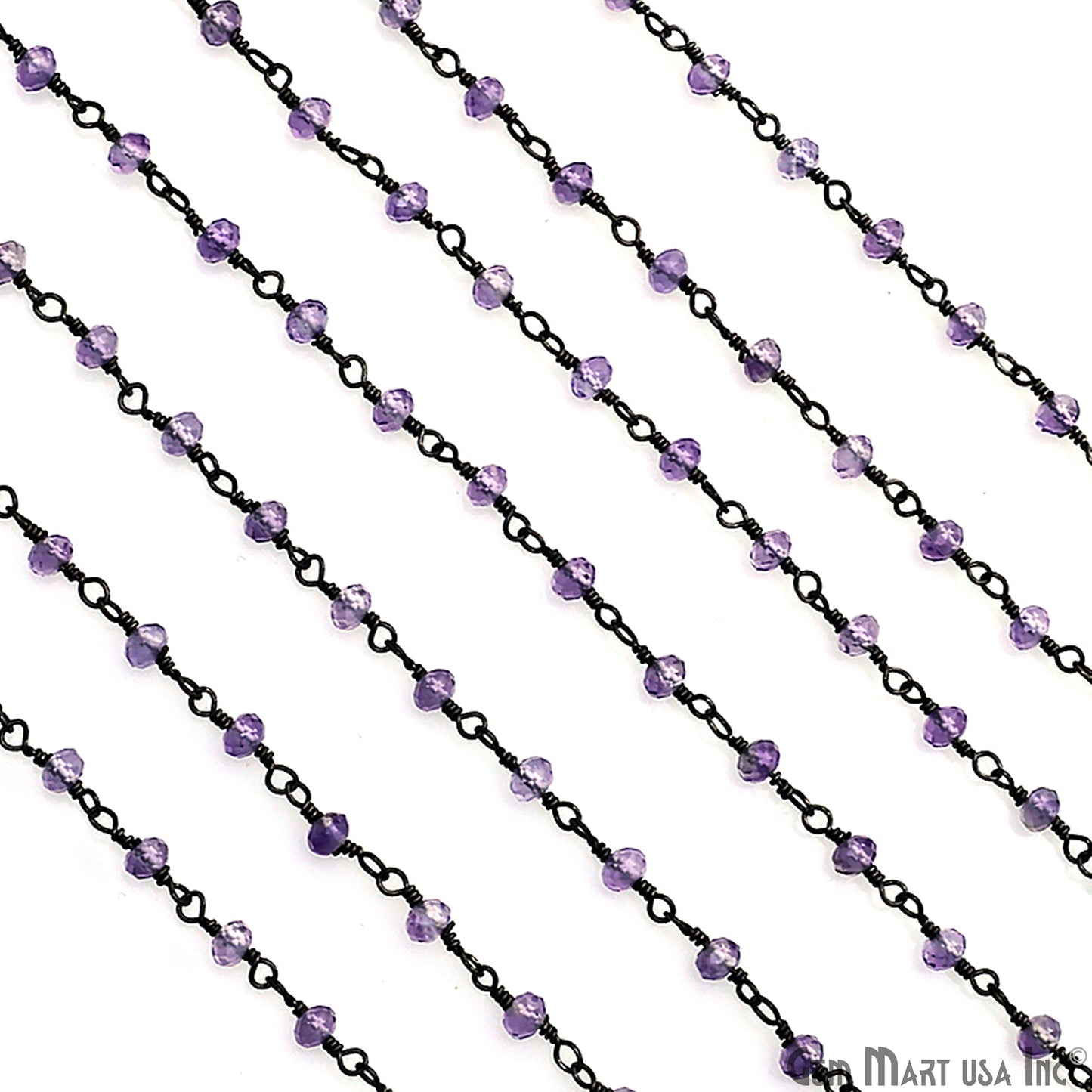 Pink Amethyst 3-3.5mm Oxidized Beaded Wire Wrapped Rosary Chain