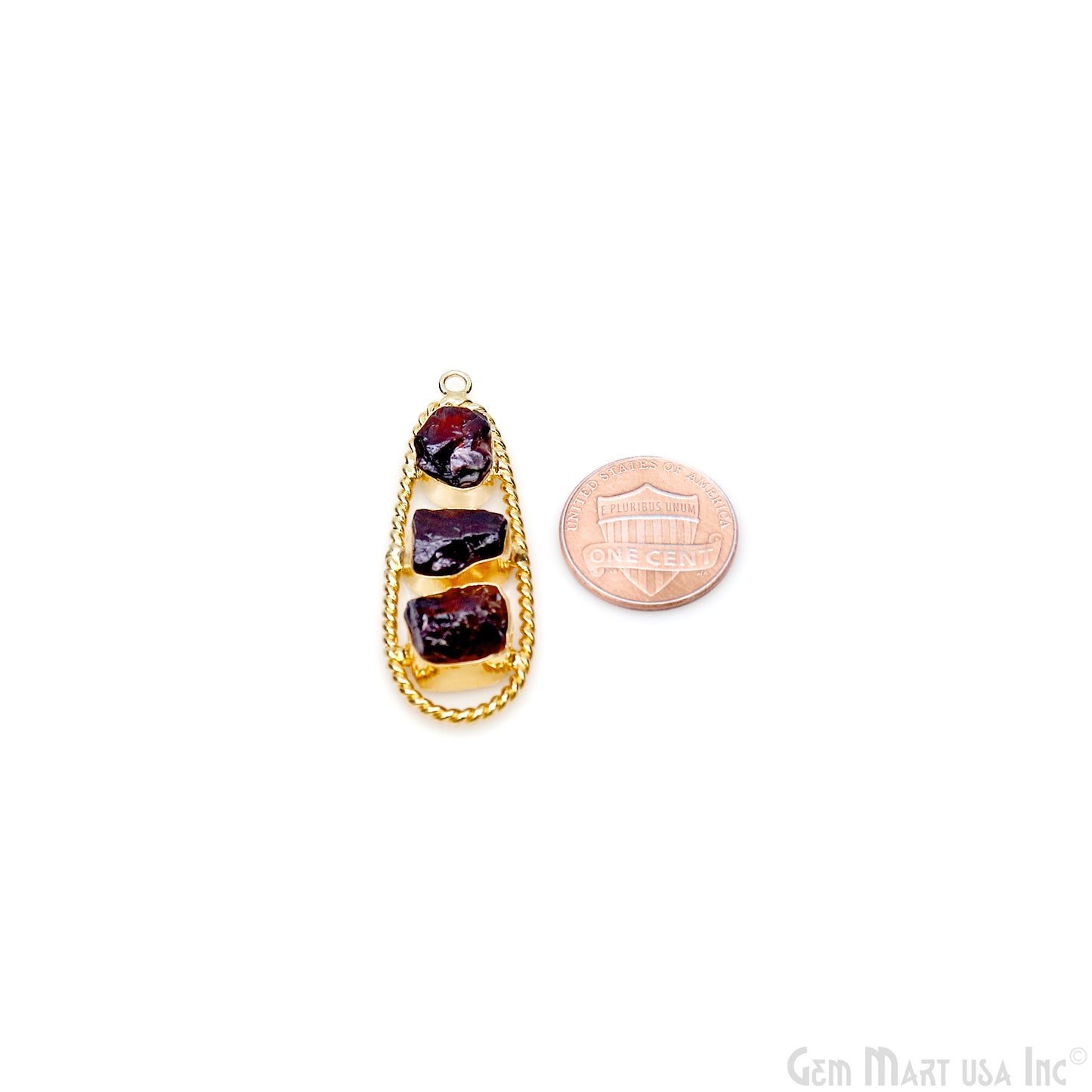 Garnet Rough Gemstone Free Form Oval Gold Plated Twisted Bezel setting 44x16mm DIY Earring Pendant Connector