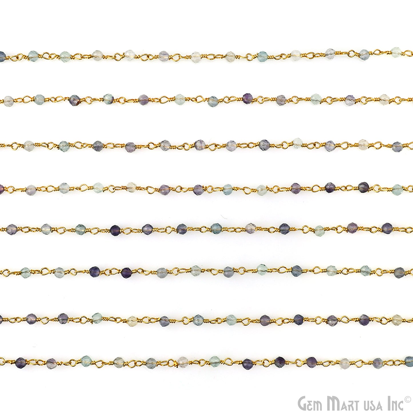 Fluorite Gold Plated Wire Wrapped Gemstone Beads Rosary Chain