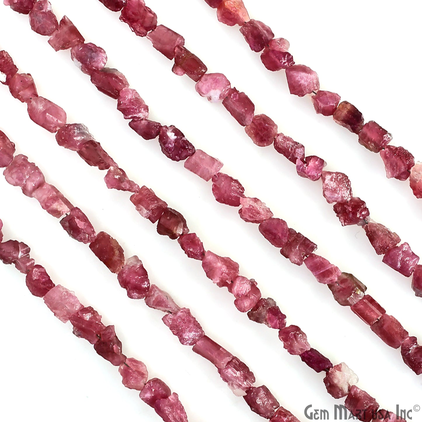 Pink Tourmaline Rough Beads, 9 Inch Gemstone Strands, Drilled Strung Briolette Beads, Free Form, 7x5mm