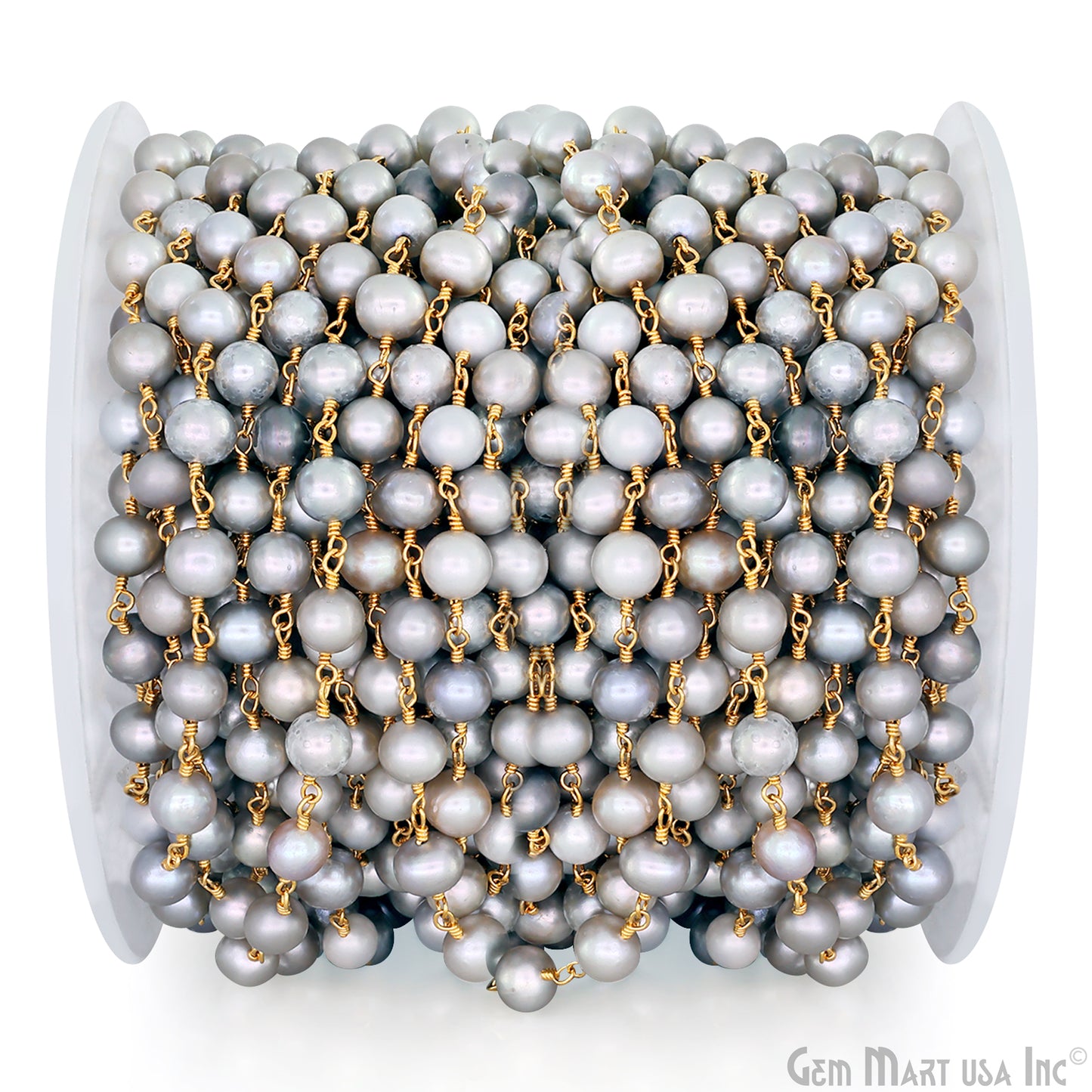 Gray Pearl Cabochon Beads 6-7mm Gold Plated Gemstone Rosary Chain