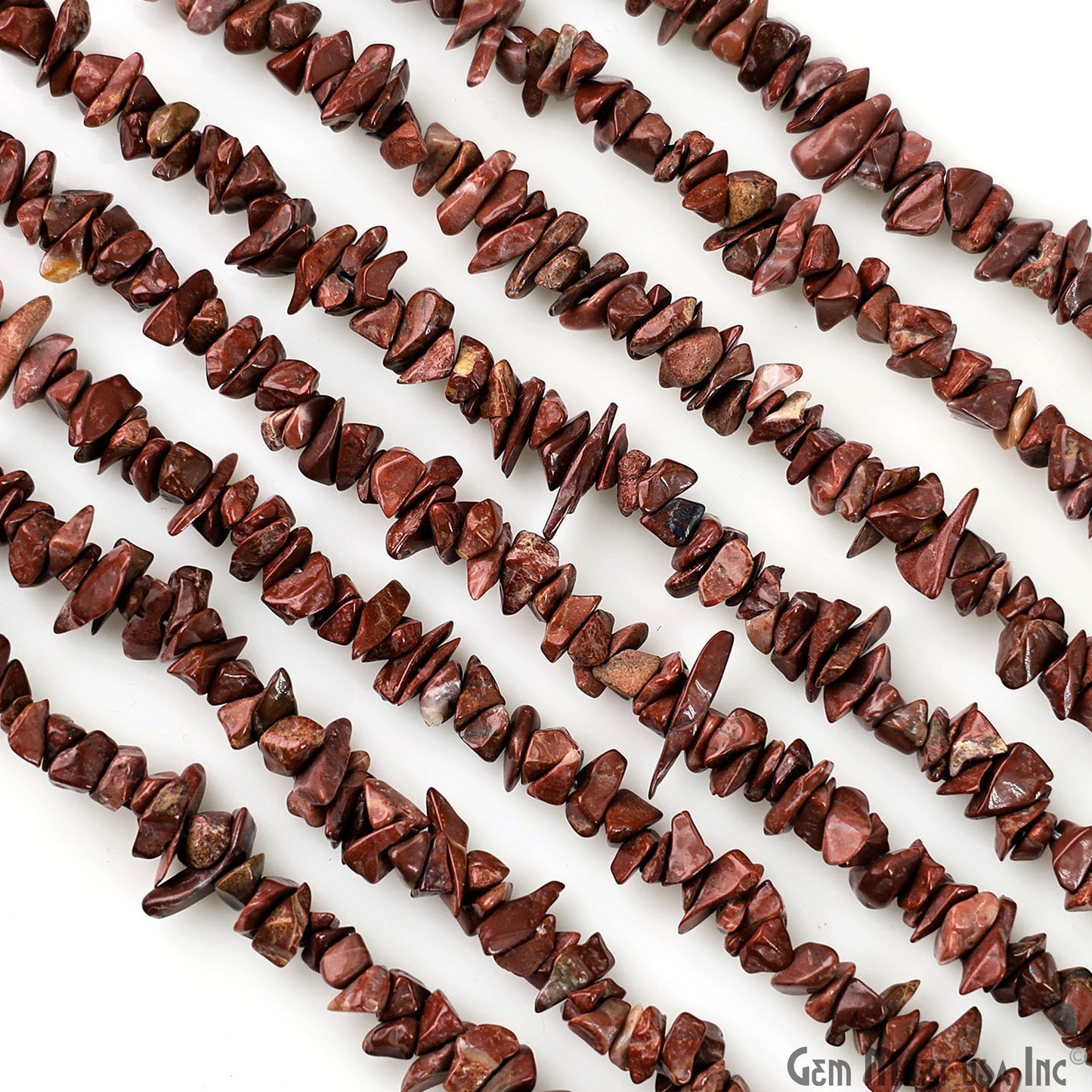 Red Jasper Chip Beads, 34 Inch, Natural Chip Strands, Drilled Strung Nugget Beads, 3-7mm, Polished, GemMartUSA (CHRJ-70001)