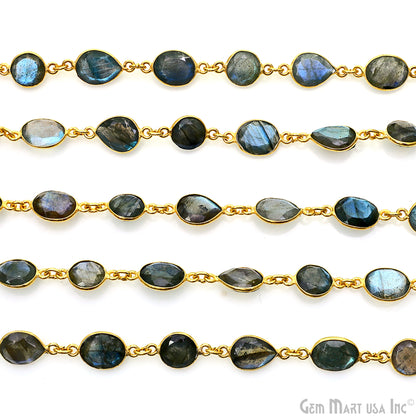Labradorite Mix Shape Below 10mm Gold Plated Bezel Continuous Connector Chain
