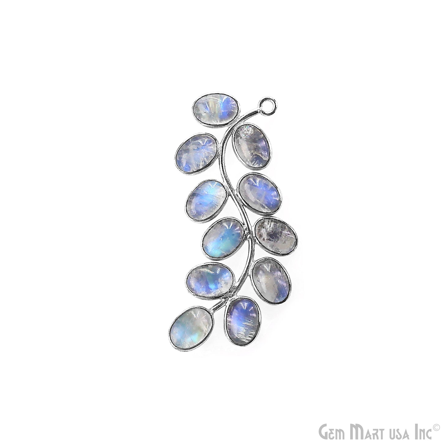 Rainbow Moonstone Silver Plated 44x16mm Leaf Dangle Finding Component