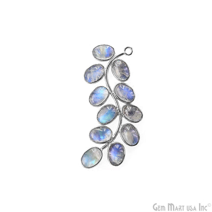 Rainbow Moonstone Silver Plated 44x16mm Leaf Dangle Finding Component