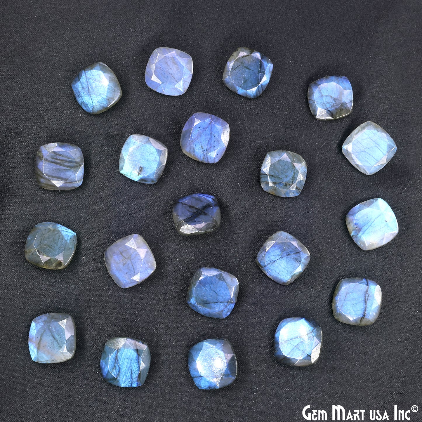 Labradorite Wholesale Gemstones, 100% Natural Semi-Precious Gems, Blue Flash Faceted Loose Gems, 14mm, Cushion, 2PC Lot