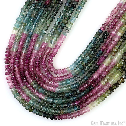 Multi Tourmaline Rondelle Beads, 13 Inch Gemstone Strands, Drilled Strung Nugget Beads, Faceted Round, 2.5-3mm