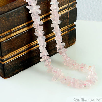 Rose Quartz Chip Beads, 34 Inch, Natural Chip Strands, Drilled Strung Nugget Beads, 3-7mm, Polished, GemMartUSA (CHRQ-70001)