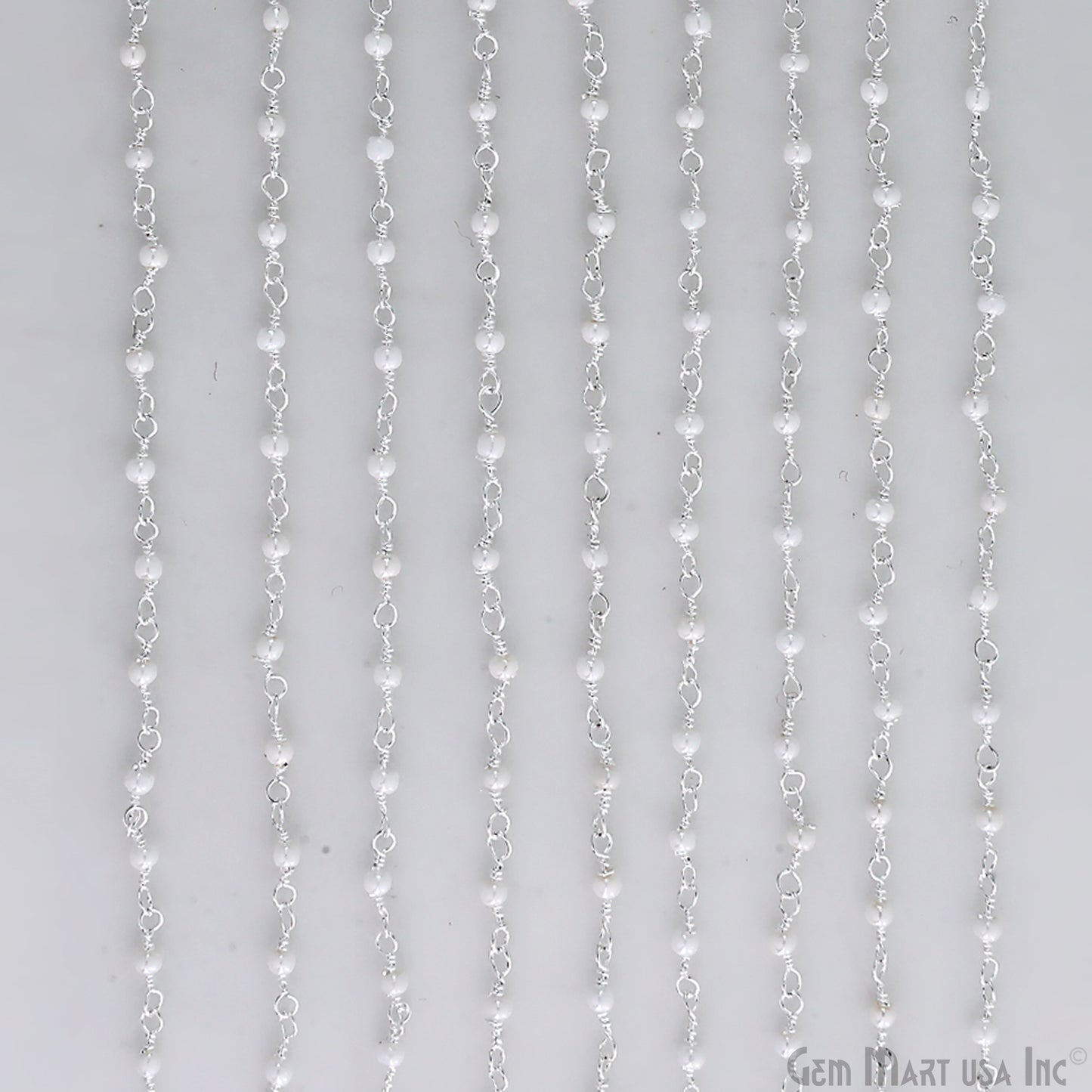 Synthetic Pearl Faceted 2mm Silver Plated Beaded Wire Wrapped Rosary Chain