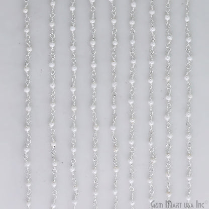 Synthetic Pearl Faceted 2mm Silver Plated Beaded Wire Wrapped Rosary Chain