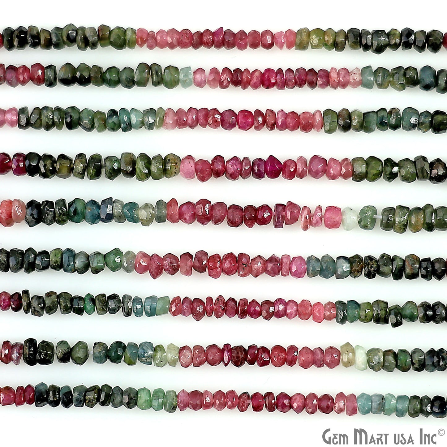 Multi Tourmaline Rondelle Beads, 13 Inch Gemstone Strands, Drilled Strung Nugget Beads, Faceted Round, 3.5-4mm