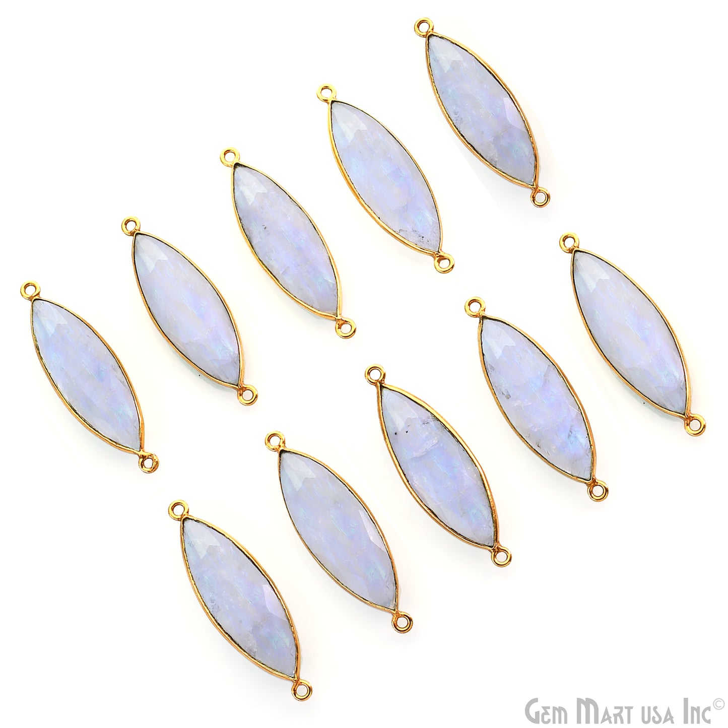 Rainbow Moonstone Marquise 38x11mm Gold Plated Double Bail Gemstone Connector
