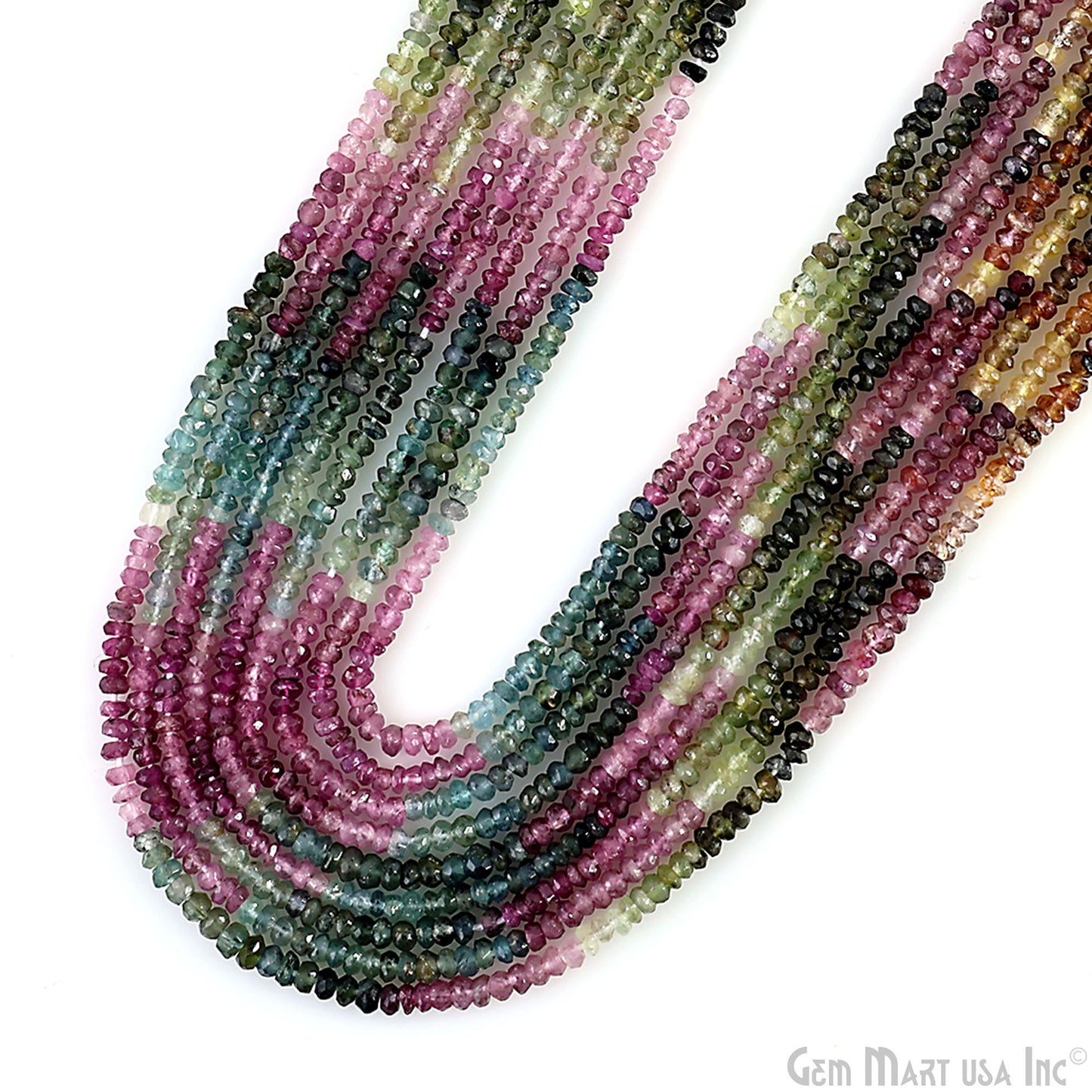 Multi Tourmaline Rondelle Beads, 13 Inch Gemstone Strands, Drilled Strung Nugget Beads, Faceted Round, 2.5-3mm